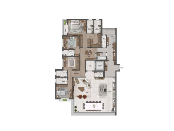 Château Jardin 248 m2 — Planta Harmonie 248 m² com 4 suítes e cozinha integrada