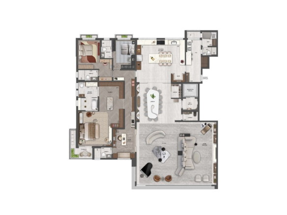 Château Jardin 355 m2 — Planta Lumière 355 m² com 3 suítes e office