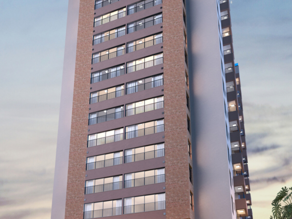 Detalhe da fachada do Dellagio Alphaville, perspectiva oficial da Atria.
