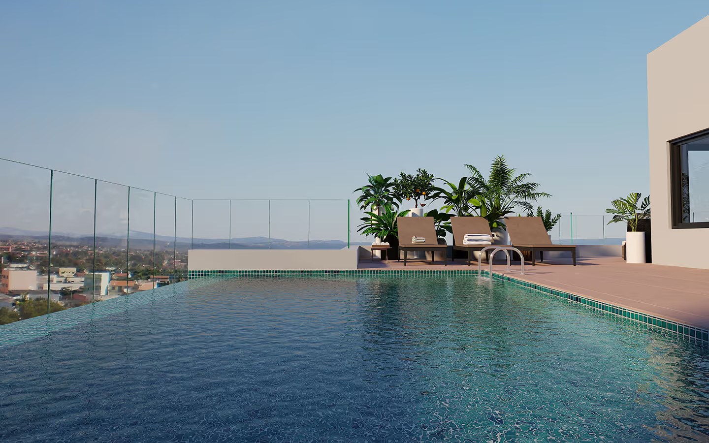 Piscina com borda infinita no rooftop do Dellagio Alphaville