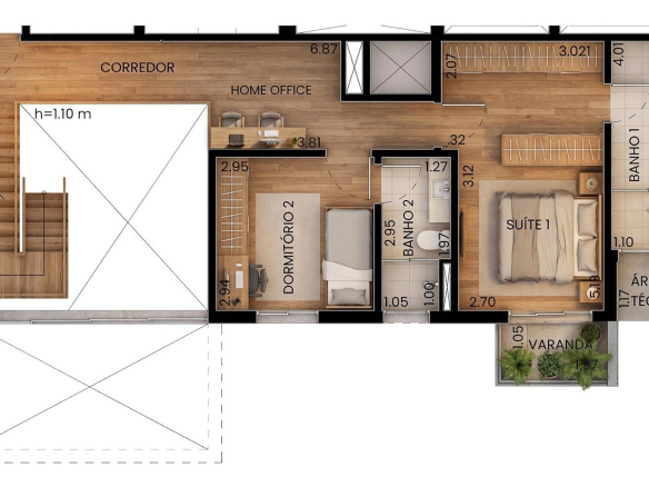 Dellagio Alphaville 190 m2 — Garden duplex 190 m² - Pavimento superior