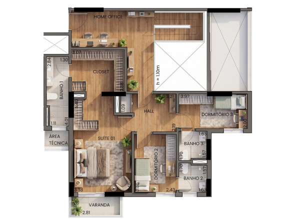 Dellagio Alphaville 269 m2 — Garden duplex 269 m² - Pavimento superior
