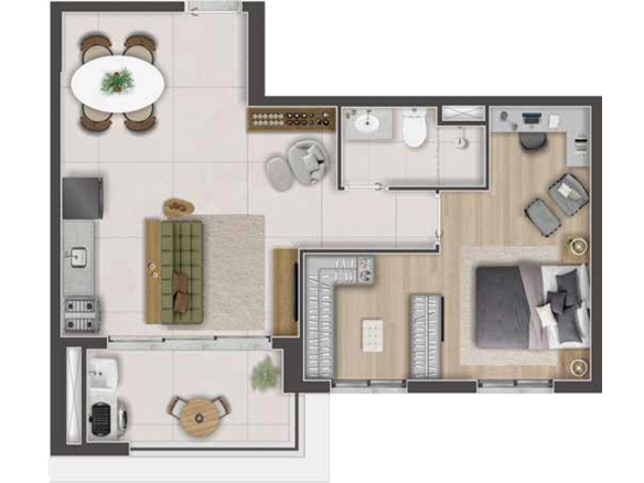 Dom Parque Barueri 49 m2 — Planta Confort 49 m² com 1 dormitório