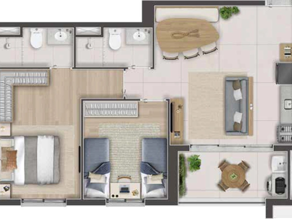 Dom Parque Barueri 58 m2 — Planta Prime 58 m² com 2 dormitórios