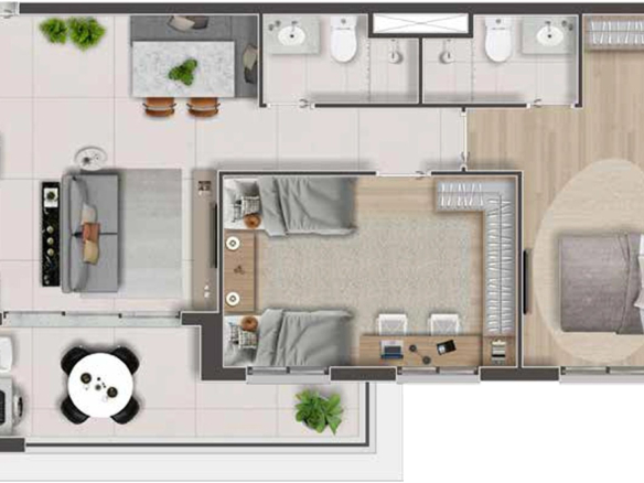 Dom Parque Barueri 68 m2 — Planta Essence 68 m² com 2 dormitórios
