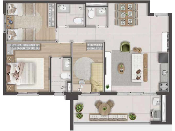 Dom Parque Barueri 77 m2 — Planta Max 77 m² com 3 dormitórios