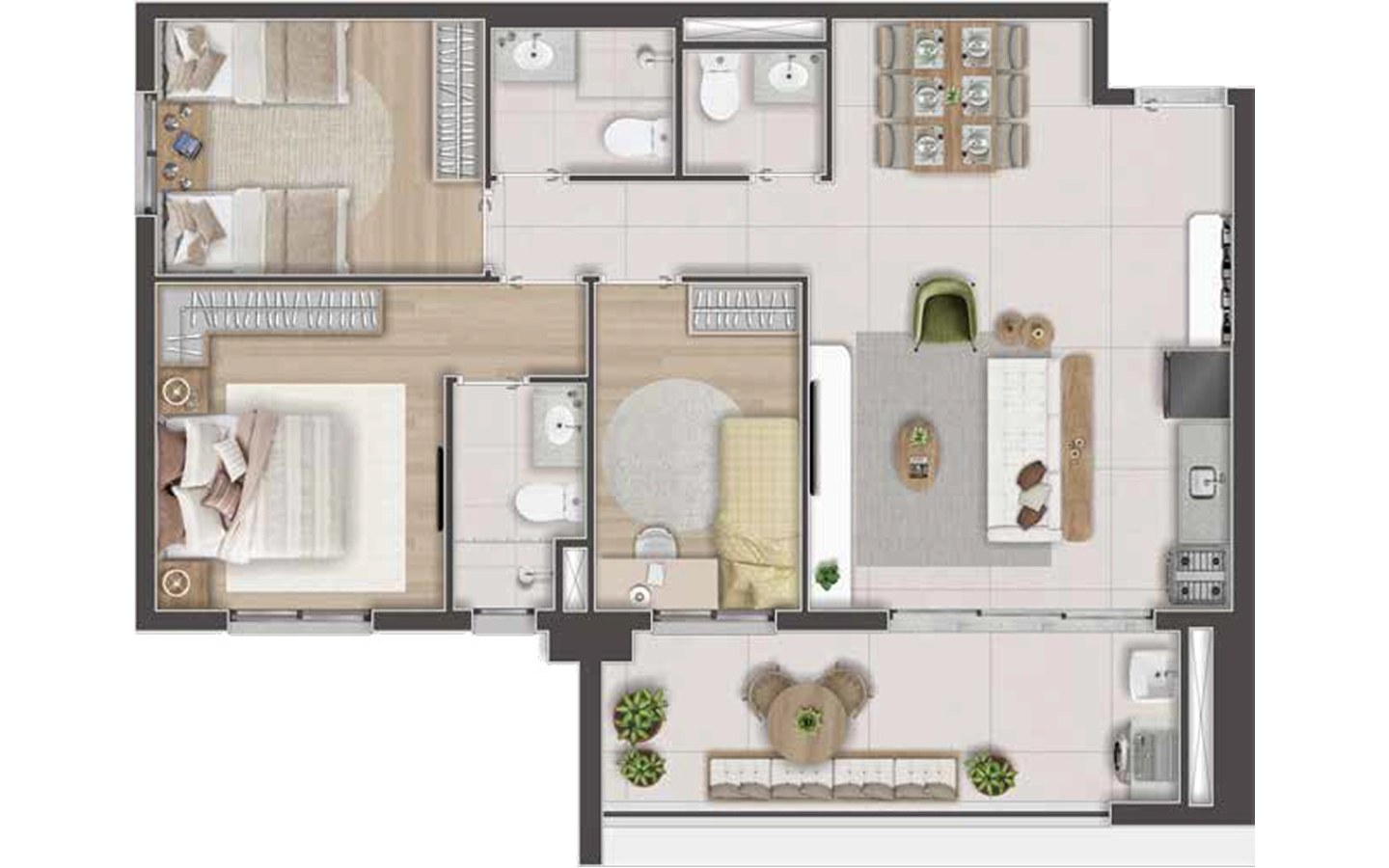 Dom Parque Barueri 77 m2 — Planta Max 77 m² com 3 dormitórios