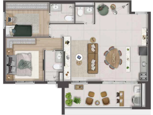 Dom Parque Barueri 77 m2 2 suites — Planta Max Plus 77 m² com 2 suítes