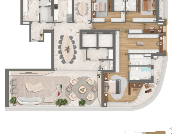Epic Jardim Europa Design by Pininfarina — planta completa 379 m² opção 1 com 3 suítes