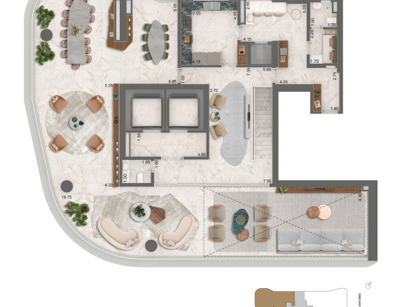 Epic Jardim Europa Design by Pininfarina — planta completa 565 m² garden duplex — pavimento superior com 4 suítes e 536 m² duplex — pavimento superior