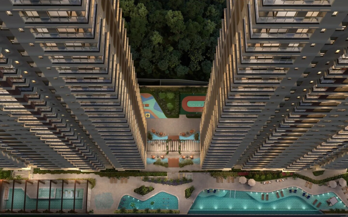 Vista aérea do lazer do Eternity Residence