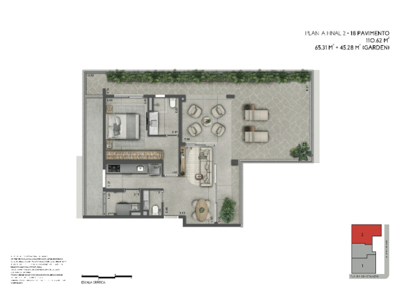 Joya Jardins 110 m2 — Planta de 110 m² — garden final 2, 18º pavimento
