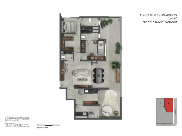 Joya Jardins 112 m2 — Planta de 112 m² — garden final 2, 1º pavimento