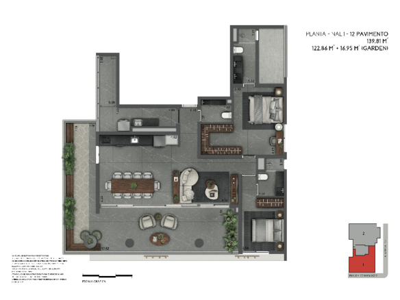 Joya Jardins 139 m2 — Planta de 139 m² — garden final 1, 12º pavimento