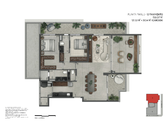 Joya Jardins 153 m2 — Planta de 153 m² — garden final 2, 12º pavimento