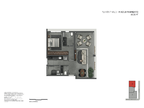 Joya Jardins 65 m2 — Planta de 65 m² — final 2, do 19º ao 21º pavimento