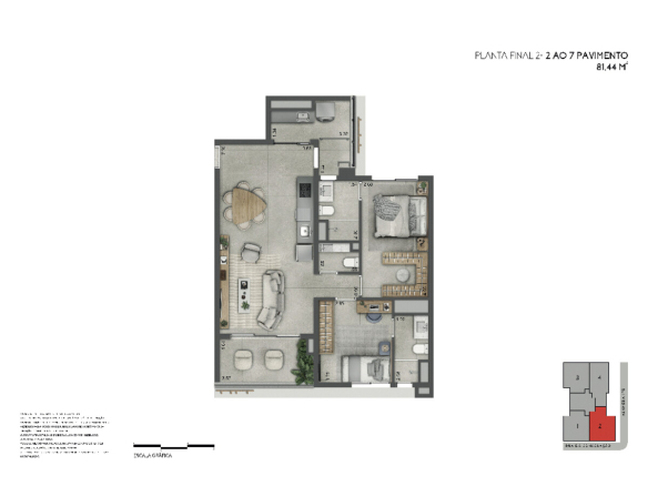 Joya Jardins 81 m2 — Planta de 81 m² — final 2, do 2º ao 7º pavimento