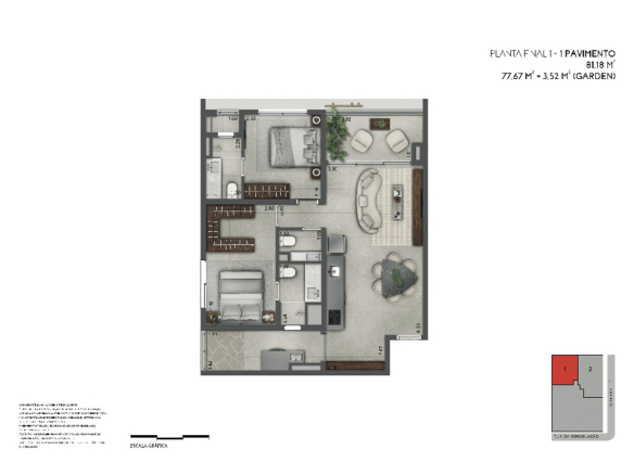Joya Jardins 81 m2 — Planta de 81 m² — garden final 1, 1º pavimento
