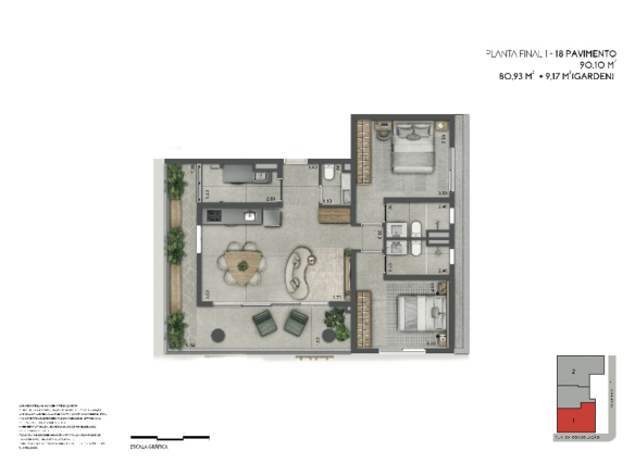 Joya Jardins 90 m2 — Planta de 90 m² — garden final 1, 18º pavimento