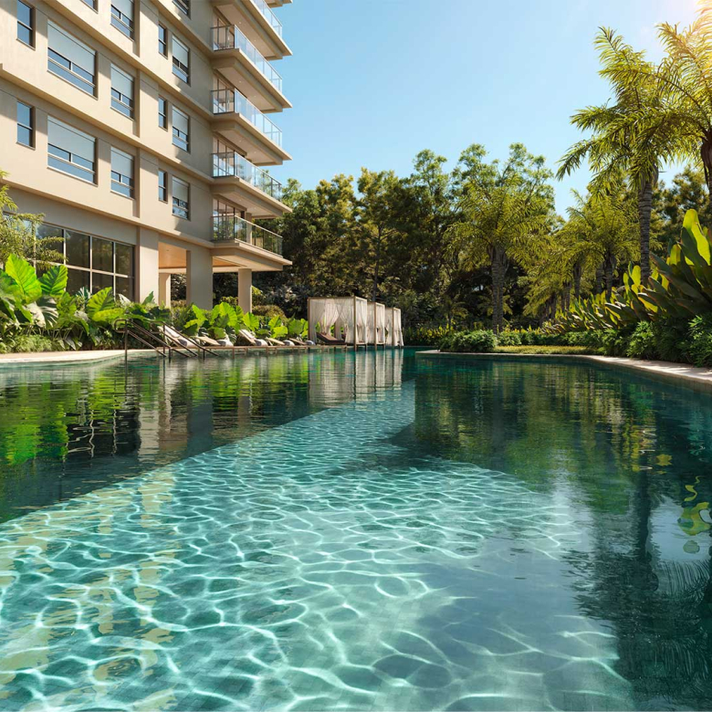 KA’A Home Boutique cobertura 268 m2 — piscina comum do condomínio; perspectiva oficial