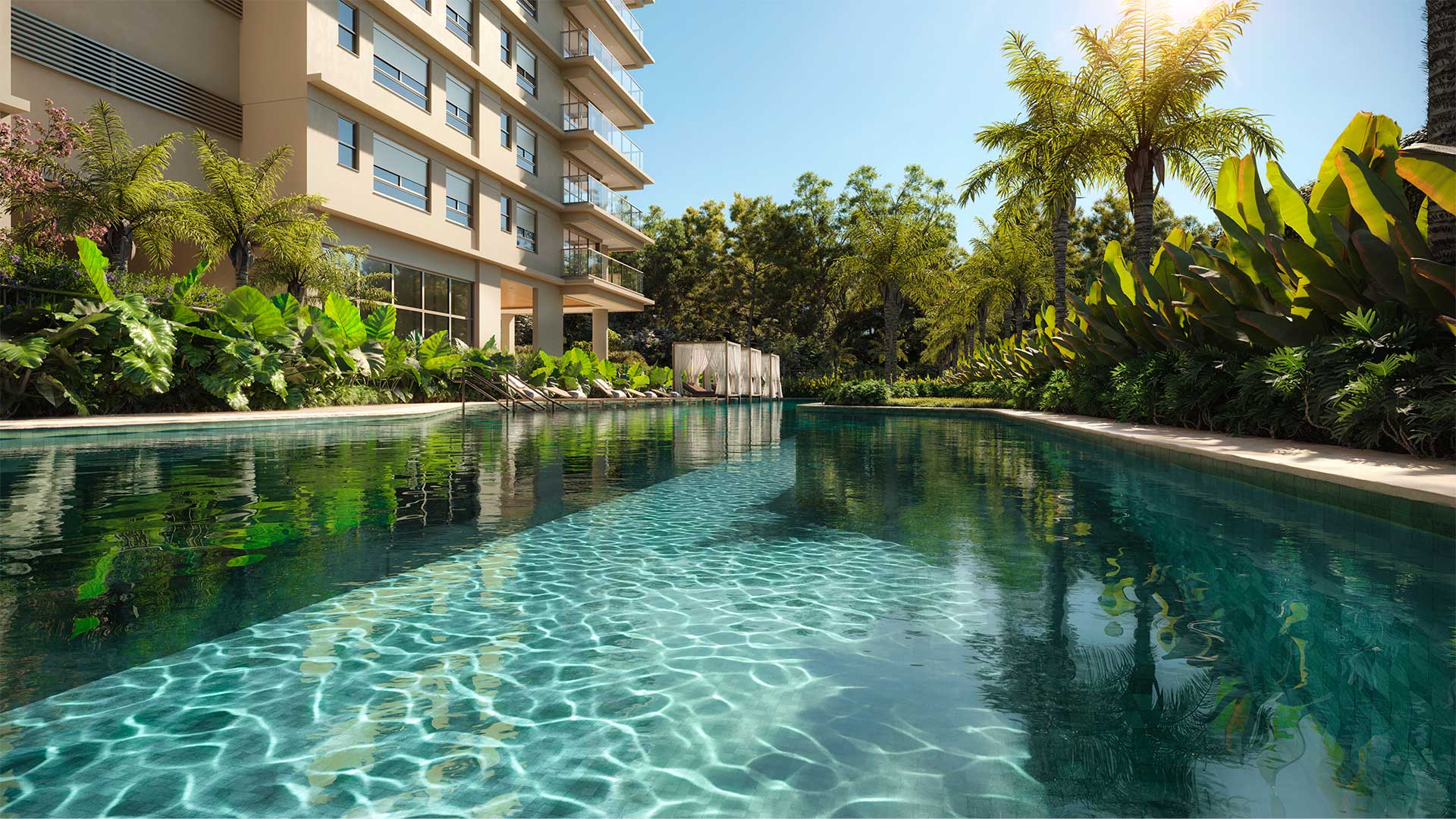 KA’A Home Boutique — Piscina — (11) 4237-8776 | 98026-0864 KA’A Home Boutique cobertura 268 m2 — piscina comum do condomínio; perspectiva oficial