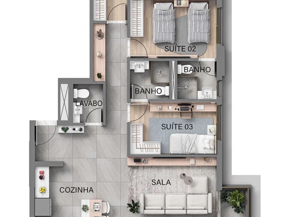 KA’A Home Boutique — Planta 130 m² de três suítes