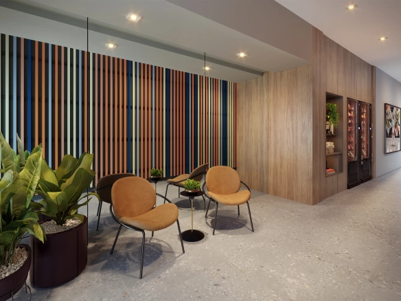 Madart Vila Madalena 31 m2 — lobby Heitor Penteado, perspectiva oficial do condomínio