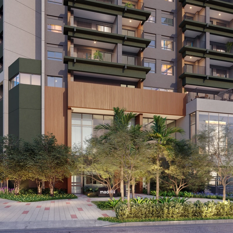 Madart Vila Madalena 48 m2 — portaria do condomínio, perspectiva oficial