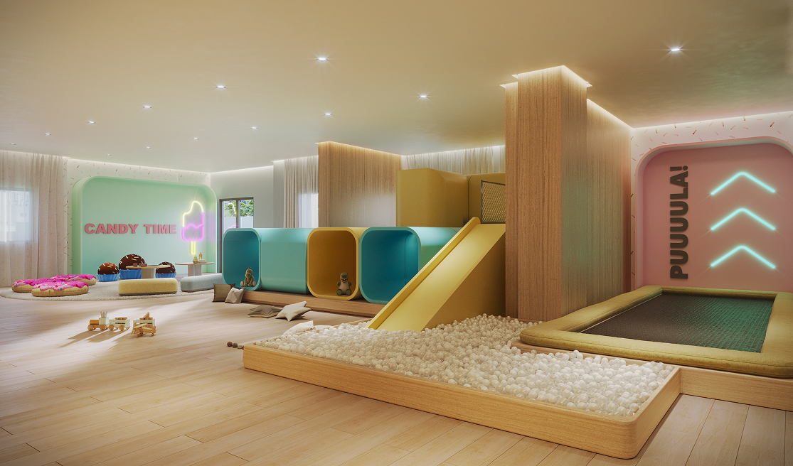 NID Alphaville — Brinquedoteca – perspectiva oficial — (11) 4237-8776 | 98026-0864 NID Alphaville 75 m2 — brinquedoteca do condomínio, perspectiva oficial