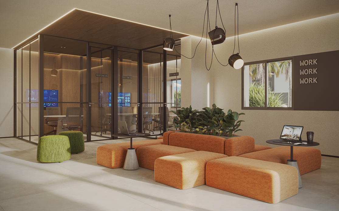 NID Alphaville 107 m2 — coworking — perspectiva oficial da área comum
