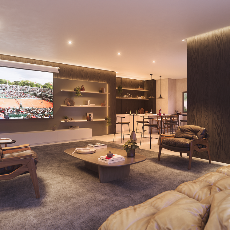 NID Alphaville 86 m2 — lounge bar — perspectiva oficial da área comum