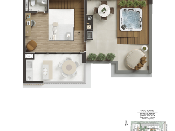 NID Alphaville — Planta duplex 130 m² — pavimento superior — 2 dormitórios sem suíte