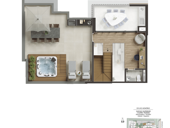 NID Alphaville — Planta duplex 153 m² — pavimento superior — terraço e lavabo