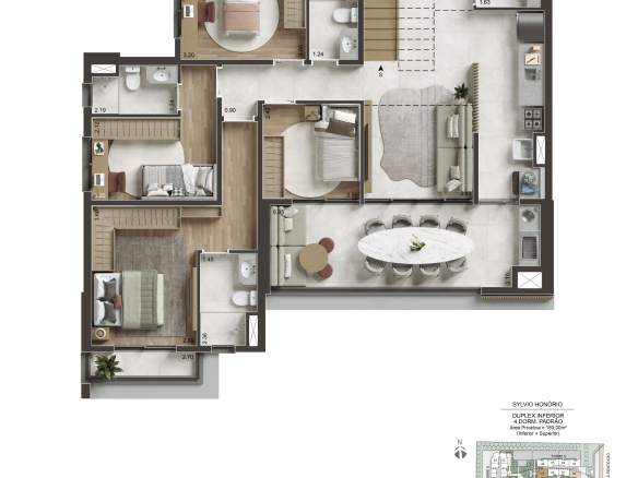 NID Alphaville — Planta duplex 189 m² — pavimento inferior — 4 dormitórios e 3 suítes