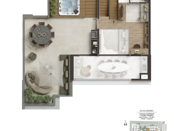 NID Alphaville — Planta duplex 189 m² — pavimento superior — terraço e lavabo