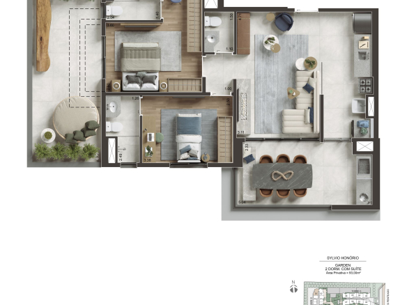 NID Alphaville — Planta garden 93 m² — 2 suítes e lavabo