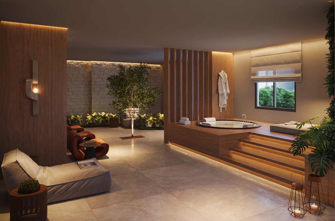 NID Alphaville — Wellness – perspectiva oficial — (11) 4237-8776 | 98026-0864 NID Alphaville garden 93 m2 — wellness — perspectiva oficial da área comum