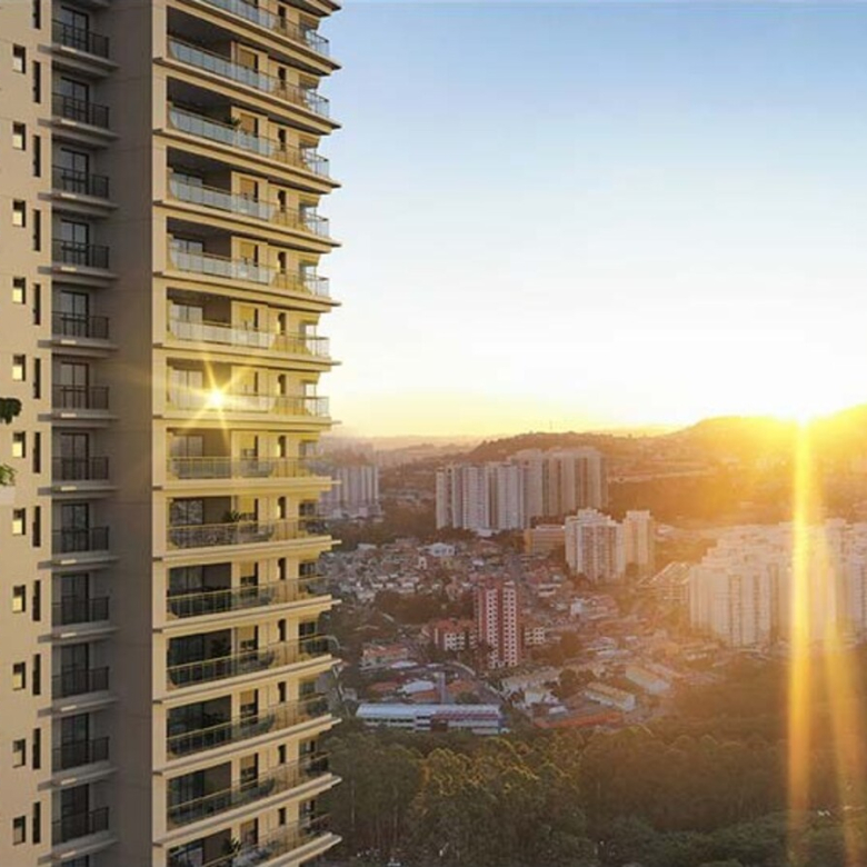 Oásis Home Resort em Alphaville — fachada e vista para a área verde