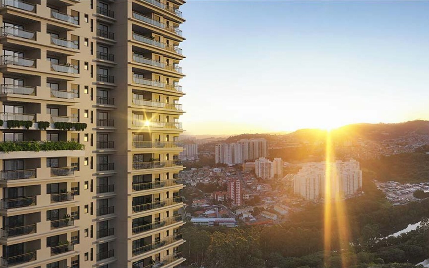 Oásis Home Resort em Alphaville — fachada e vista para a área verde