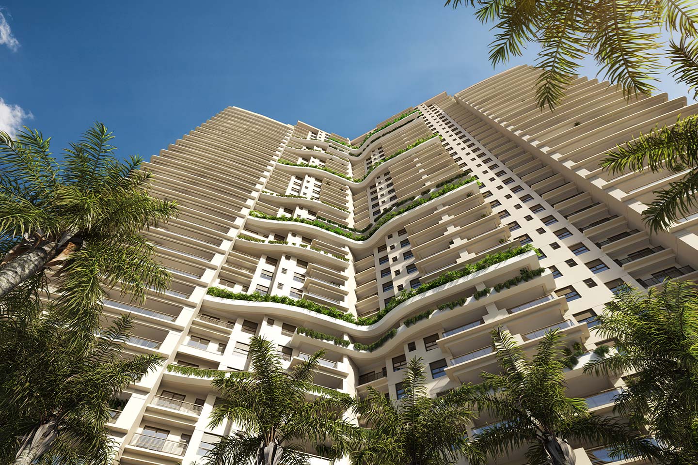 Oásis Home Resort – Fachada sob os jardins – Atendimento Especializado (11) 4237-8776 | 98026-0864 Oásis Home Resort 74 m2 — fachada da torre junto aos jardins do condomínio
