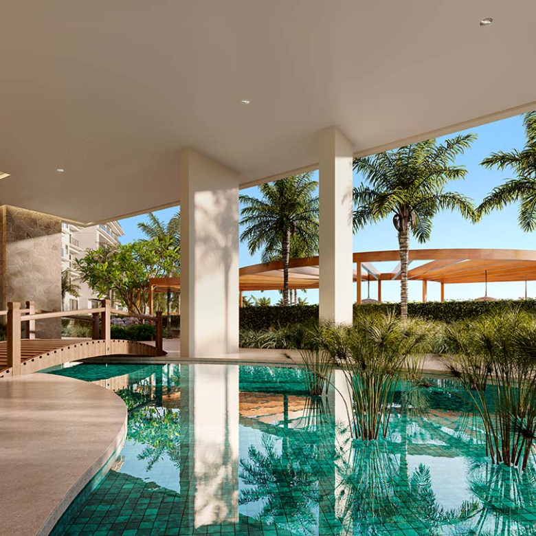 Oásis Home Resort 100 m2 — hall integrado às áreas comuns
