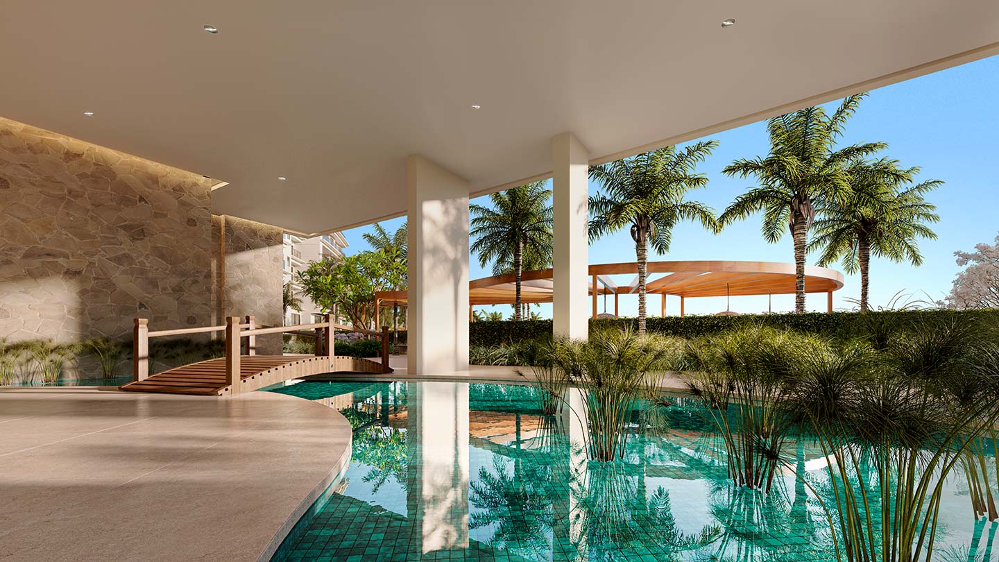 Oásis Home Resort – Hall integrado ao lazer – Atendimento Especializado (11) 4237-8776 | 98026-0864 Oásis Home Resort 100 m2 — hall integrado às áreas comuns