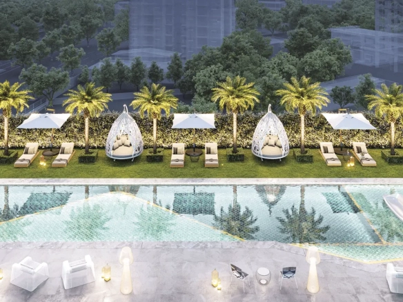 On The Sky Cyrela by YOO — Perspectiva Ilustrada da Outdoor Swimming Pool