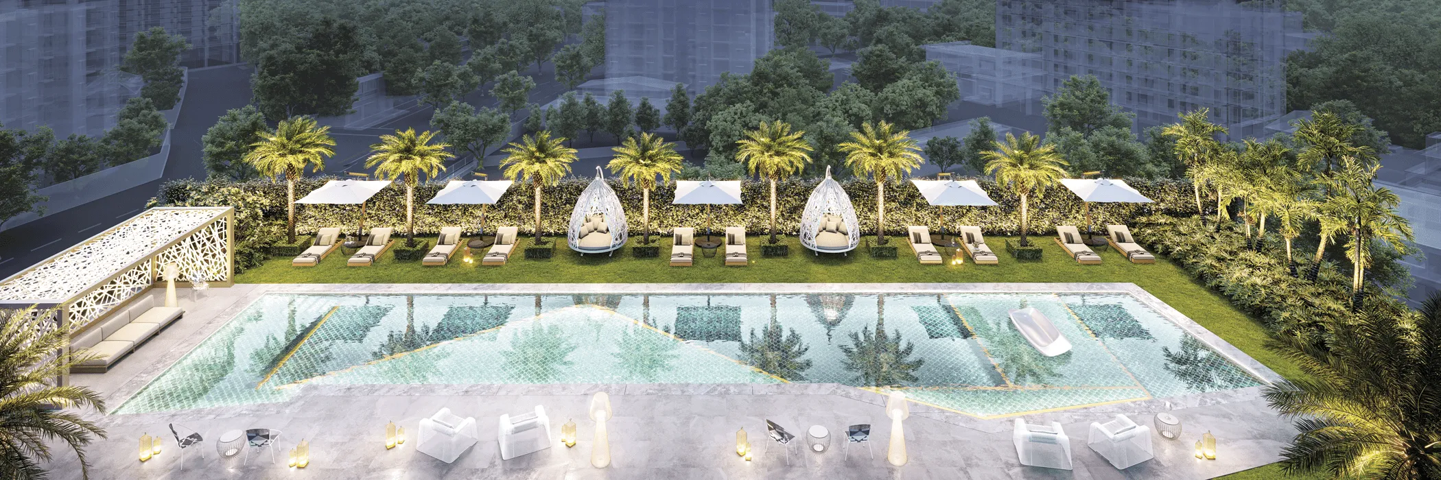 On The Sky Cyrela by YOO — Perspectiva Ilustrada da Outdoor Swimming Pool