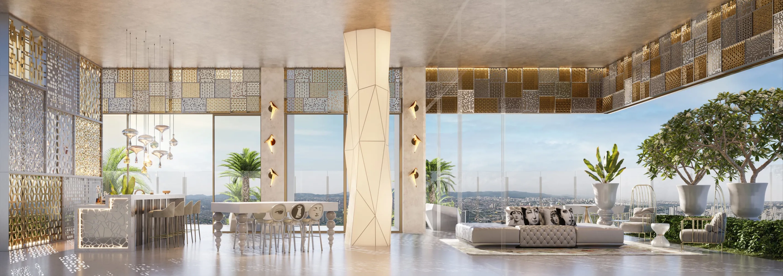 On The Sky Cyrela by YOO — Perspectiva Ilustrada do Lounge Bar