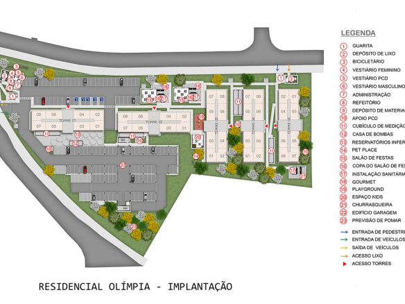 Residencial Olímpia: implantação em vista superior