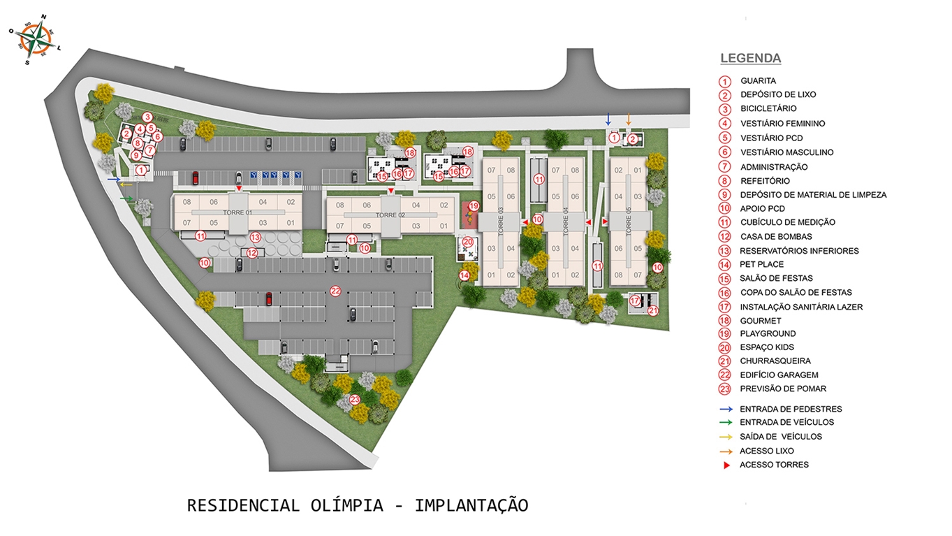 Residencial Olímpia: implantação em vista superior