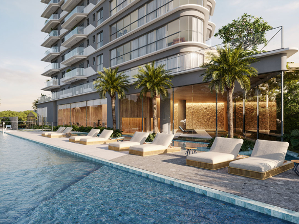 Signature Alphaville 633 m2 — perspectiva da piscina externa do condomínio