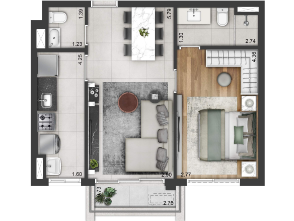 Soul Itapecuru: planta de 51 m² com alternativa de mobiliário
