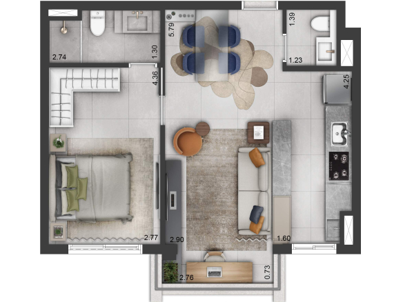 Soul Itapecuru: planta decorada de 51 m²